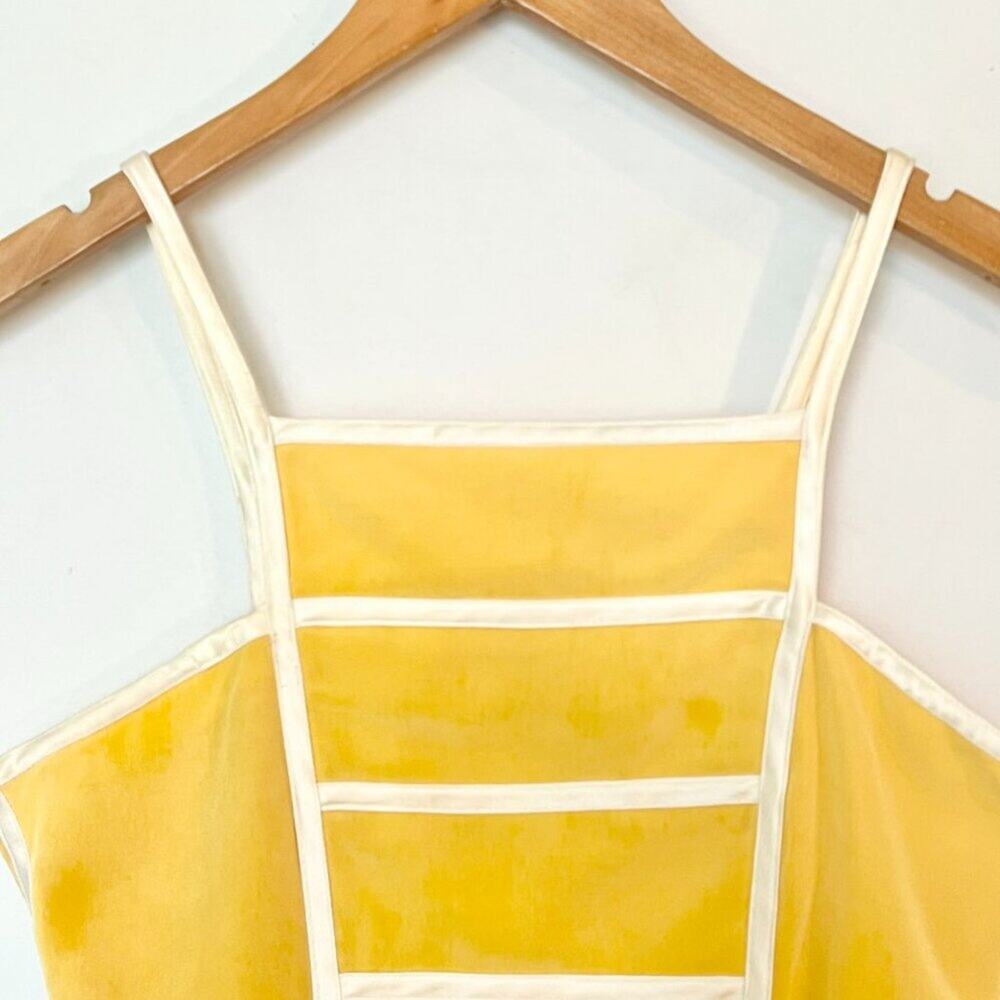 Cache Vintage 90's Panel Square Neck Mini Shift Dress Yellow Ivory Womens 2 - Picture 2 of 12